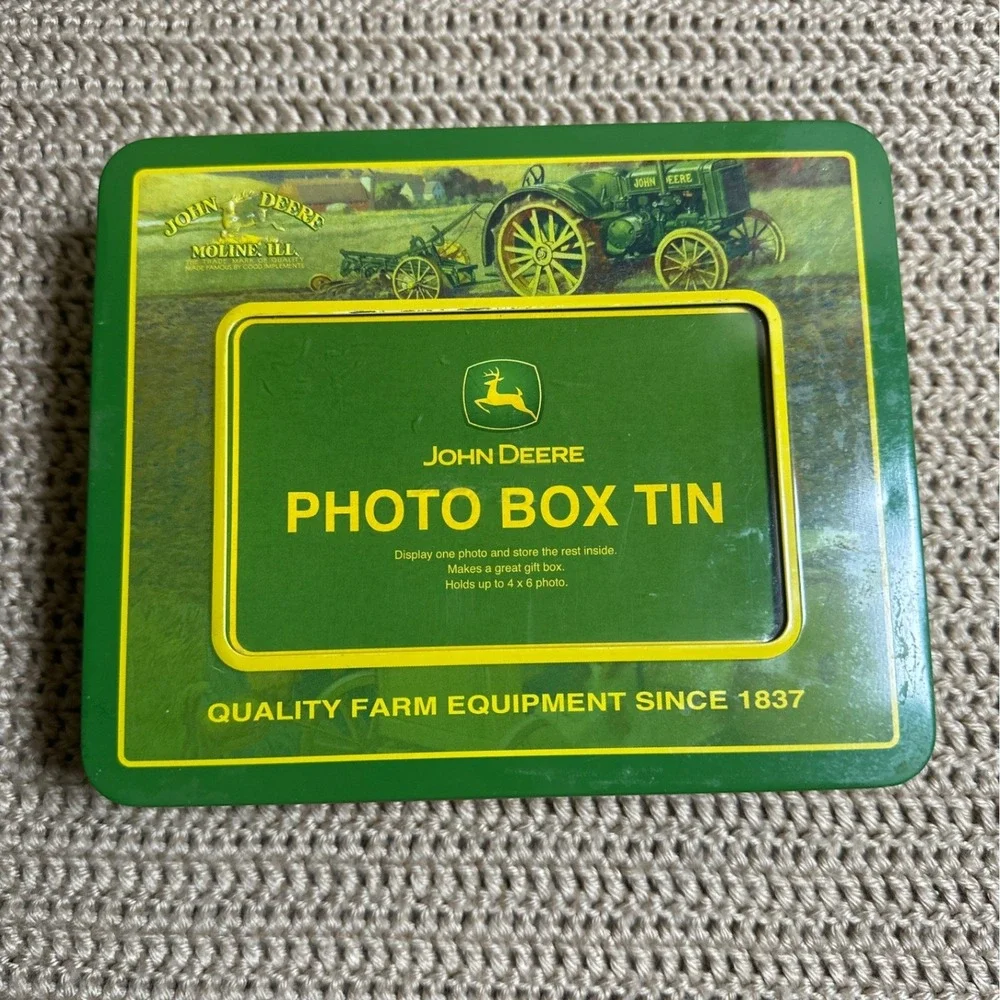 John Deere Photo Box Tin Green Yellow Vintage Tractor 4x6 Picture Frame Storage